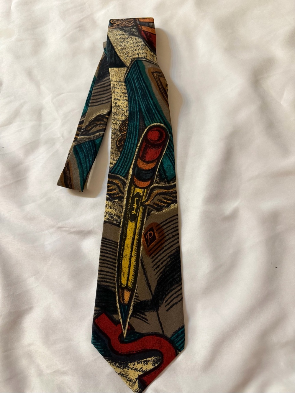 The Beatles Novelty Tie in Teal, Red, Yellow, Brown